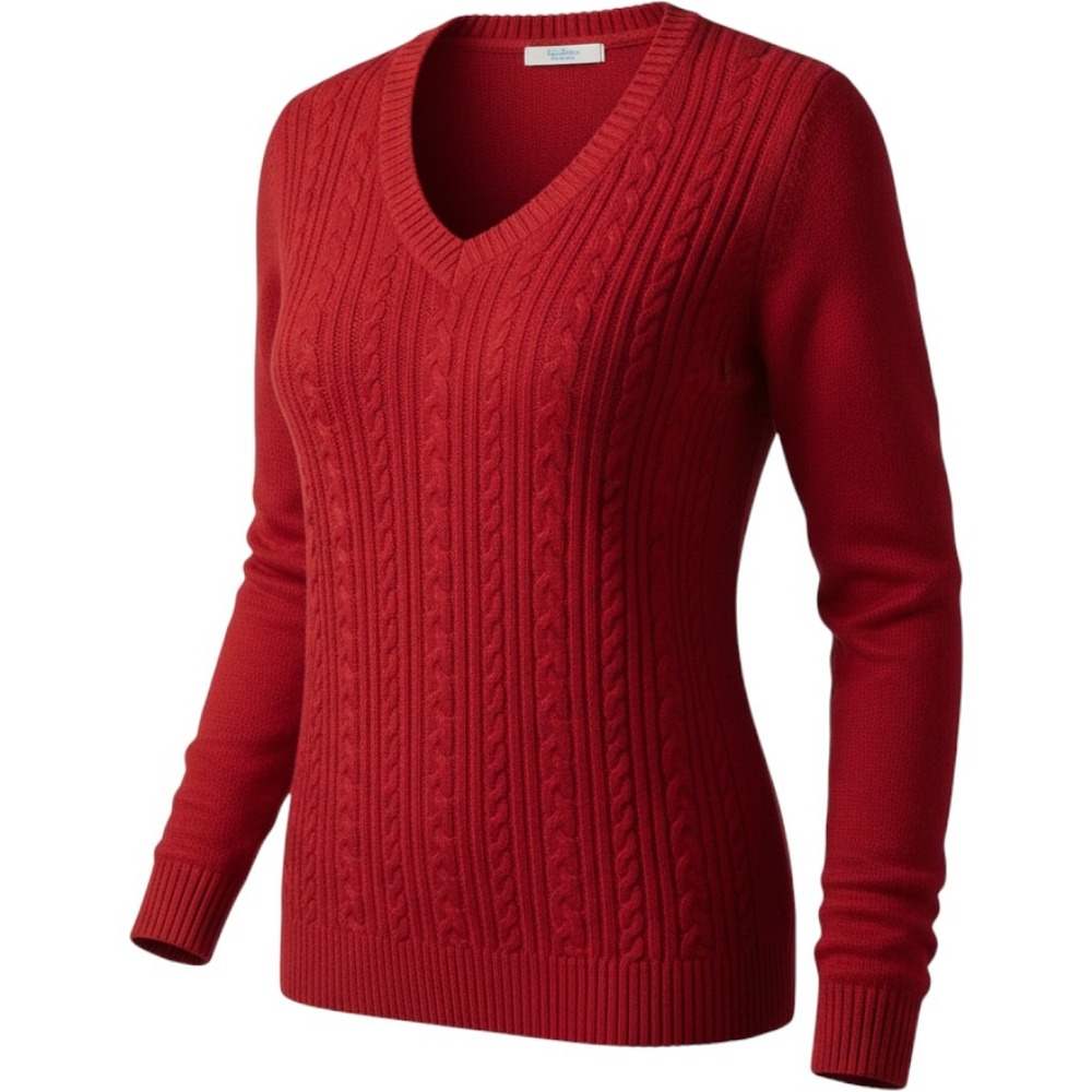 Croft & Barrow Womens Red Cable Knit V-Neck Long Sleeve Sweater XL